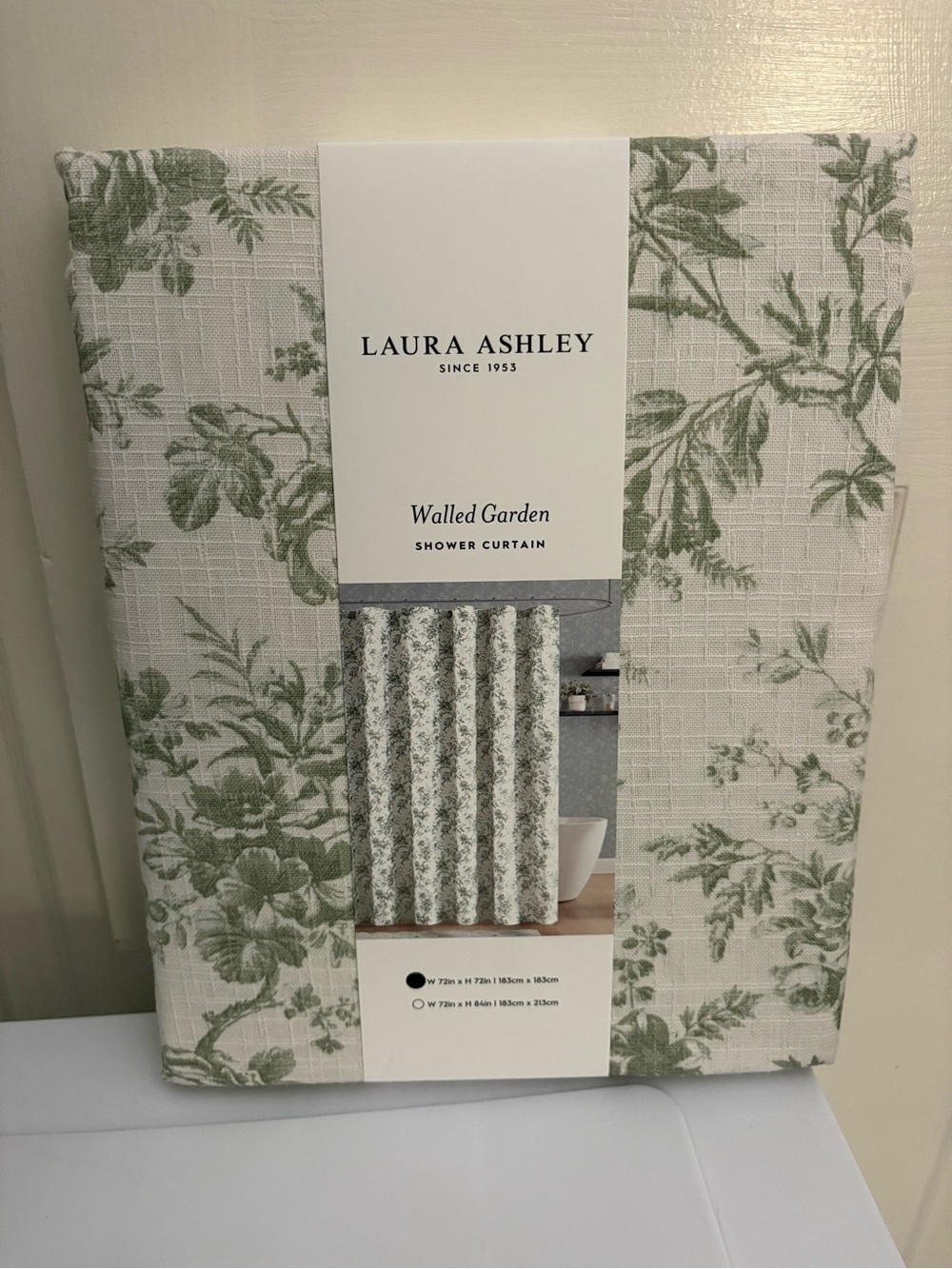 Laura Ashley Shower Curtain Walled Garden Green Floral New
